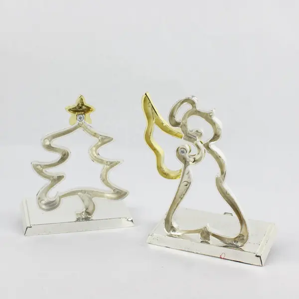 Set of 2 Silver & Gold Tone Over-Mantel Christmas Stocking Hangers Tree & Angel