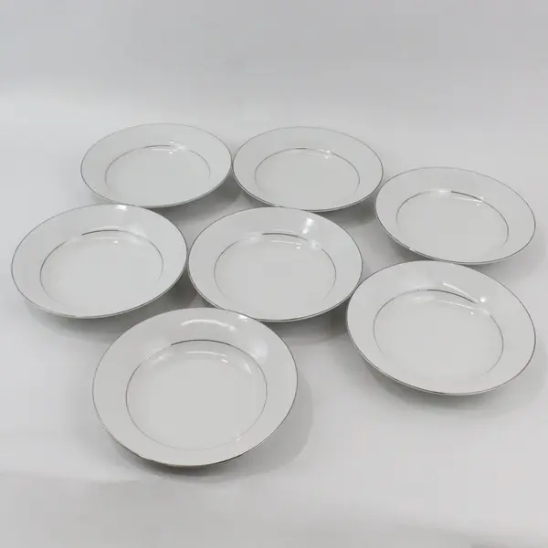TS White on White 1079 Shallow Rim Soup Bowls Set of 7