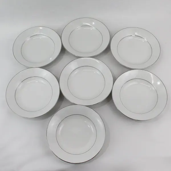 TS White on White 1079 Shallow Rim Soup Bowls Set of 7