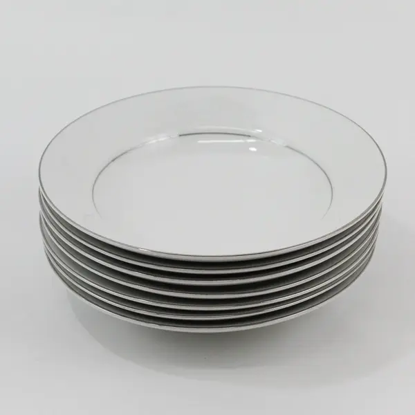TS White on White 1079 Shallow Rim Soup Bowls Set of 7