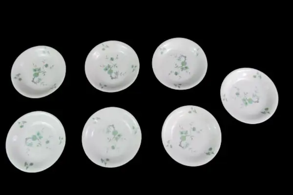 Lot of 7 Vintage Mitterteich Bavaria Green Ming Cereal Bowls Platinum Trim 8"
