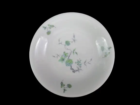 Lot of 7 Vintage Mitterteich Bavaria Green Ming Cereal Bowls Platinum Trim 8"