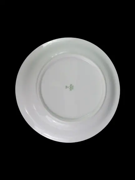 Lot of 7 Vintage Mitterteich Bavaria Green Ming Cereal Bowls Platinum Trim 8"