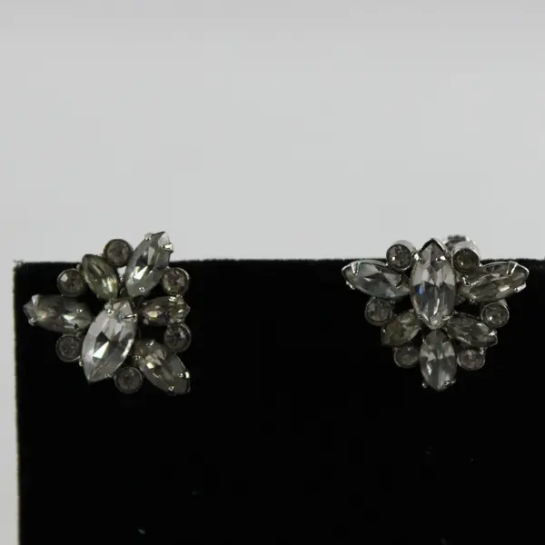 Vintage Clear Rhinestone Silver-Tone Screw-Back Earrings