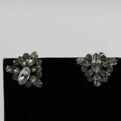 Vintage Clear Rhinestone Silver-Tone Screw-Back Earrings