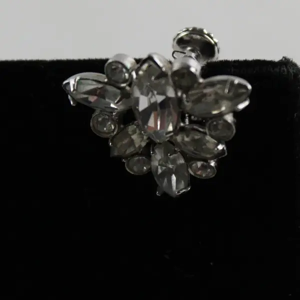 Vintage Clear Rhinestone Silver-Tone Screw-Back Earrings