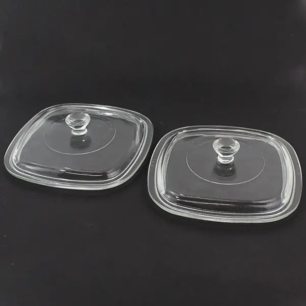 2 Vtg Pyrex Square Casserole Dish Replacement Lids P7C Clear Glass Handle
