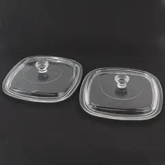 2 Vtg Pyrex Square Casserole Dish Replacement Lids P7C Clear Glass Handle
