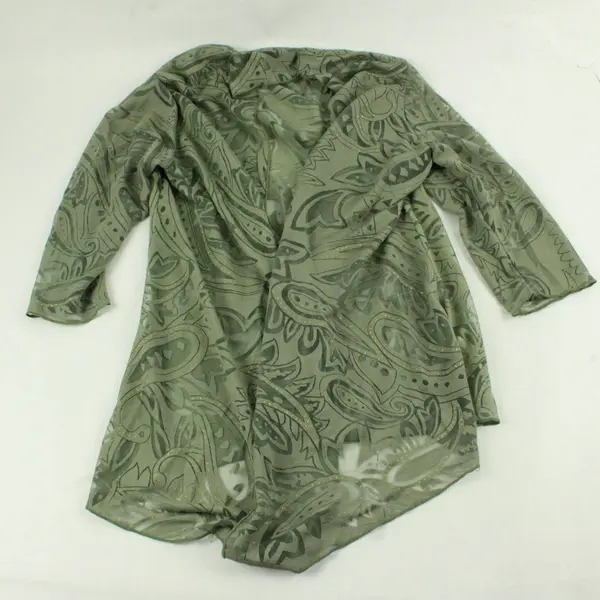  Shannon Ford Sheer Green and Gold 3/4-Sleeve Shrug Women's Medium