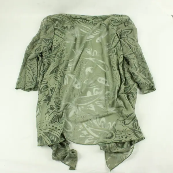  Shannon Ford Sheer Green and Gold 3/4-Sleeve Shrug Women's Medium
