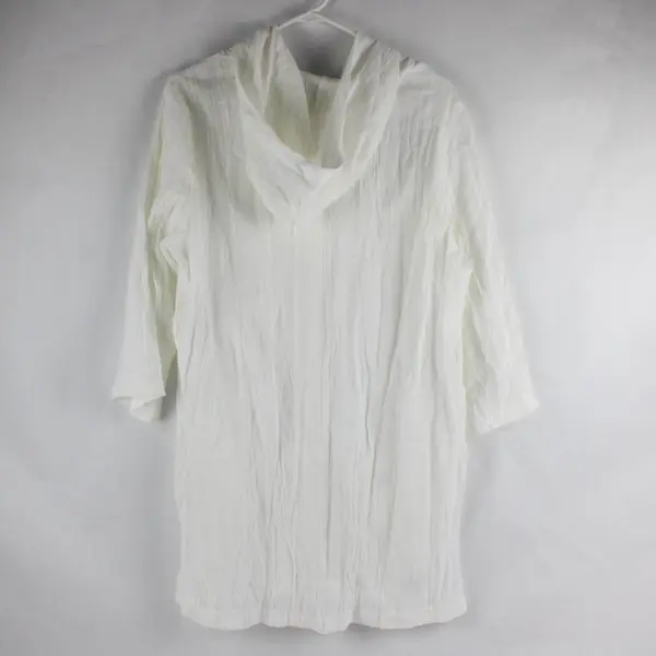 Dotti Sheer White Button-Front Hooded Cotton Beach Coverup Women's Medium