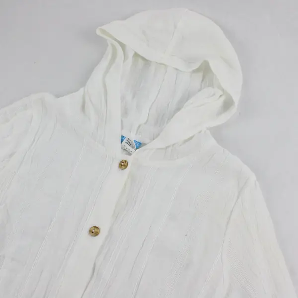 Dotti Sheer White Button-Front Hooded Cotton Beach Coverup Women's Medium