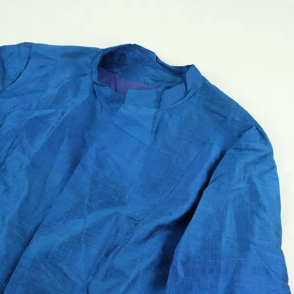 Handmade Shimmery Blue Open Front Raw Silk Coat Womens Plus Est 2X