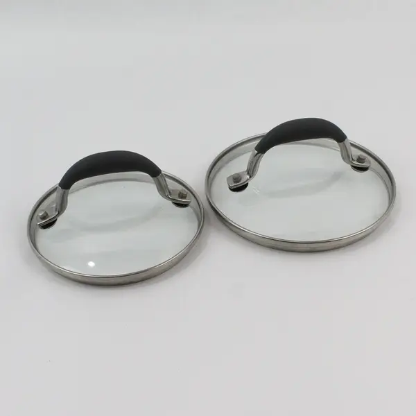 Lot of 2 Glass Replacement Saucepan Lids Black Handles 5.75in 6.75in