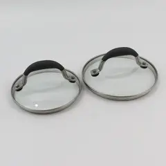 Lot of 2 Glass Replacement Saucepan Lids Black Handles 5.75in 6.75in