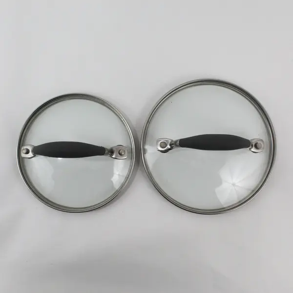 Lot of 2 Glass Replacement Saucepan Lids Black Handles 5.75in 6.75in