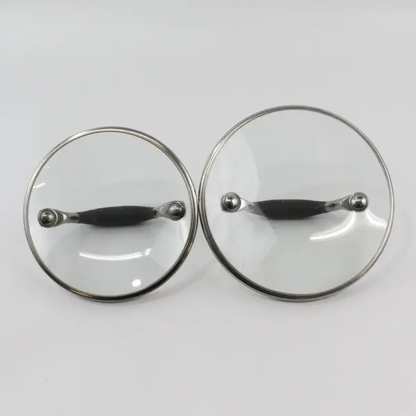 Lot of 2 Glass Replacement Saucepan Lids Black Handles 5.75in 6.75in