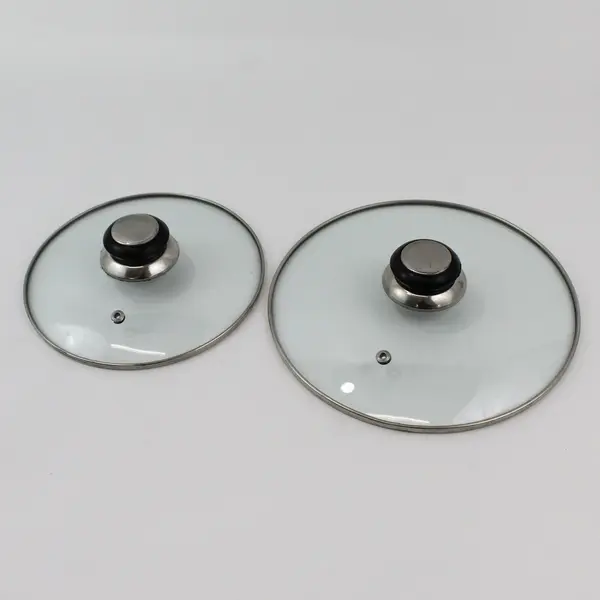 Set of 2 Vented Glass Saucepan Lids 7.5" & 9" Black Knob Handles