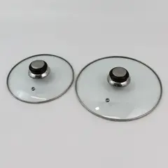 Set of 2 Vented Glass Saucepan Lids 7.5" & 9" Black Knob Handles