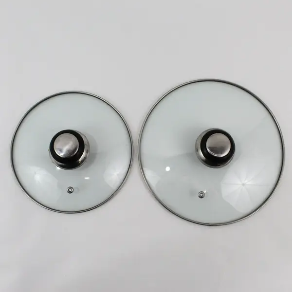 Set of 2 Vented Glass Saucepan Lids 7.5" & 9" Black Knob Handles