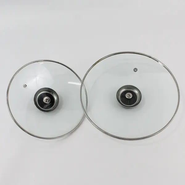 Set of 2 Vented Glass Saucepan Lids 7.5" & 9" Black Knob Handles