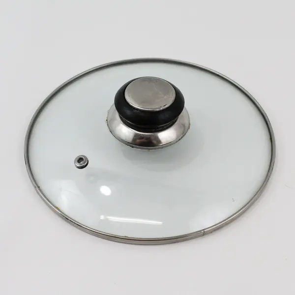 Set of 2 Vented Glass Saucepan Lids 7.5" & 9" Black Knob Handles