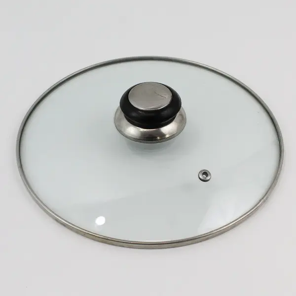 Set of 2 Vented Glass Saucepan Lids 7.5" & 9" Black Knob Handles