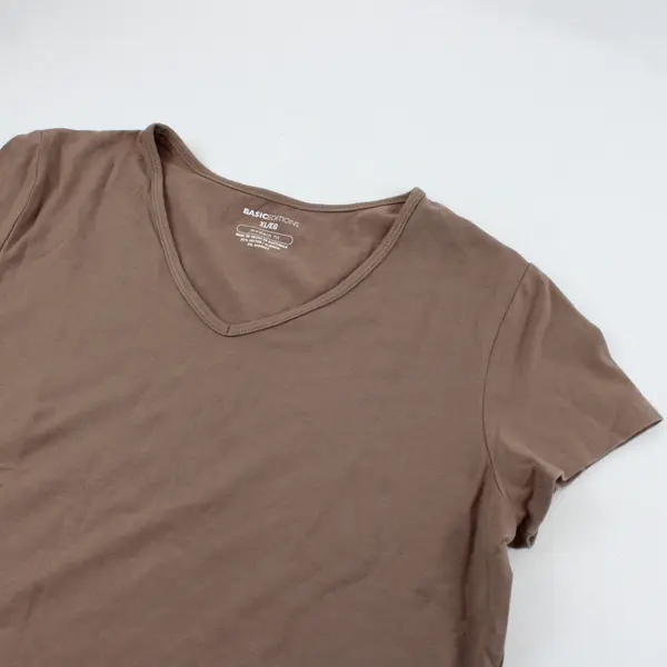 Basic Editions Modern Fit Brown V-Neck T-Shirt Women's XL
