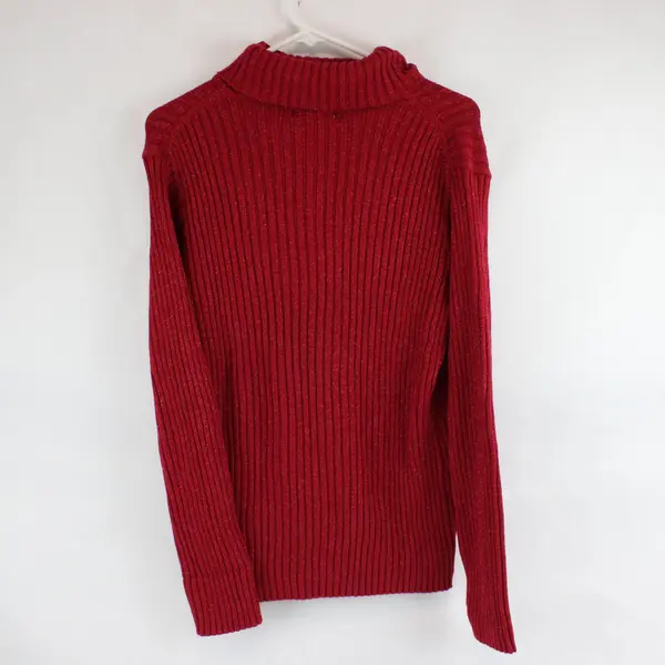 Basic Editions Sparkly Cherry Red Turtleneck Sweater Women's Large