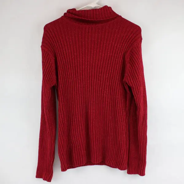 Basic Editions Sparkly Cherry Red Turtleneck Sweater Women's Large