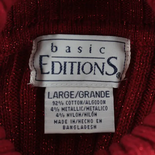 Basic Editions Sparkly Cherry Red Turtleneck Sweater Women's Large