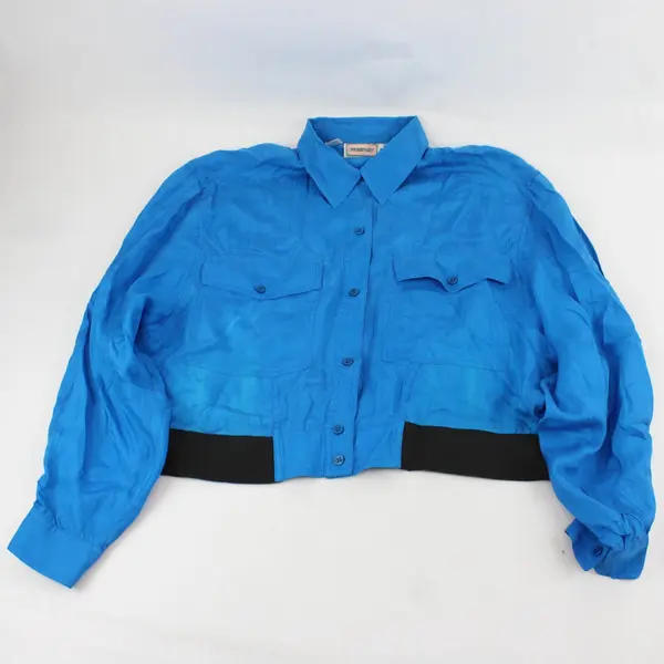 Vintage Freeway Blue Silk Button-Up Top Women's Small FLAWED