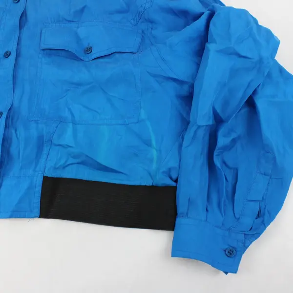 Vintage Freeway Blue Silk Button-Up Top Women's Small FLAWED