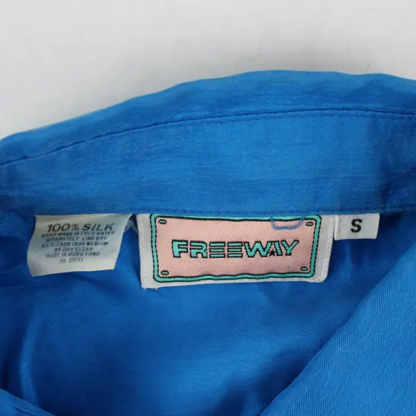 Vintage Freeway Blue Silk Button-Up Top Women's Small FLAWED