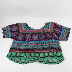 VTG Hunter's Glen Sheer Multicolor Paisley Cotton Cropped Top Women's Medium