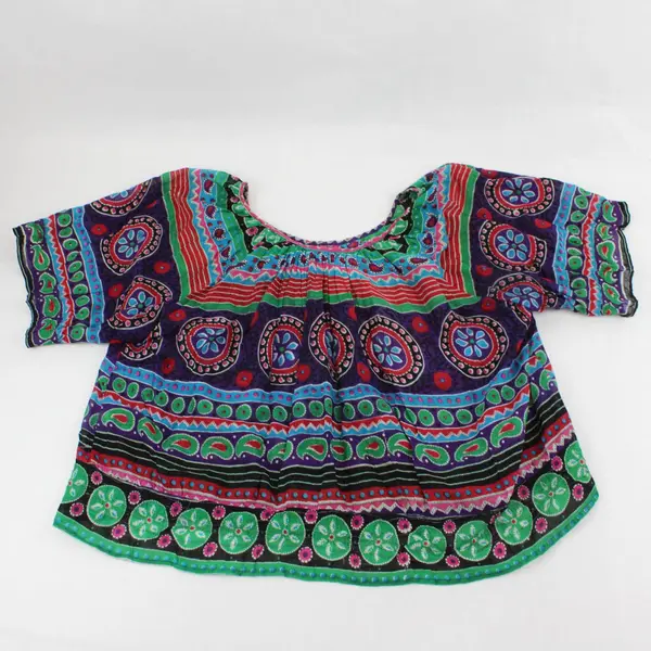VTG Hunter's Glen Sheer Multicolor Paisley Cotton Cropped Top Women's Medium