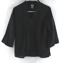 J. Gee Embroidered Sequin Black 3/4-Sleeve V-Neck Boho Top Women's Large