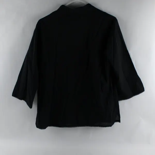 J. Gee Embroidered Sequin Black 3/4-Sleeve V-Neck Boho Top Women's Large