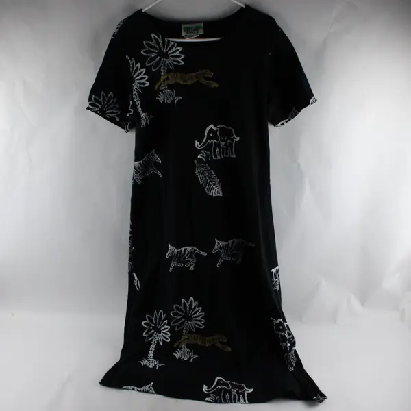 VTG Coconut Bay Safari Animal Print Black T-Shirt Dress Women's Petite Medium
