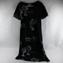 VTG Coconut Bay Safari Animal Print Black T-Shirt Dress Women's Petite Medium