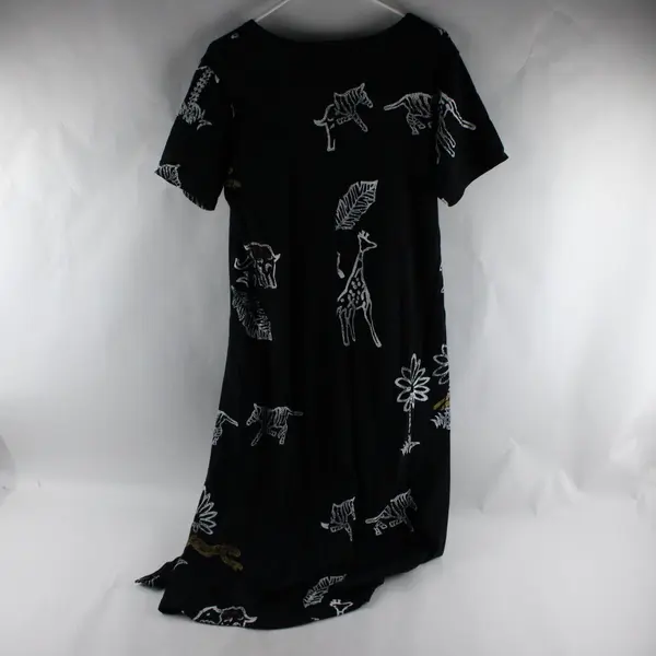 VTG Coconut Bay Safari Animal Print Black T-Shirt Dress Women's Petite Medium