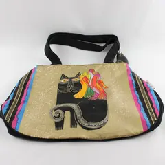 VTG Laurel Burch Cotton Tote Bag Colorful Cat & Bird Illustrations 19"Wx12"Hx4"D