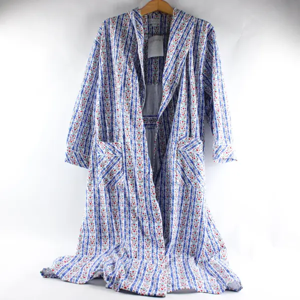 NWT Lanz of Salzburg Red White Blue Floral Cotton Flannel Robe Women's Small