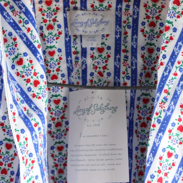 NWT Lanz of Salzburg Red White Blue Floral Cotton Flannel Robe Women's Small