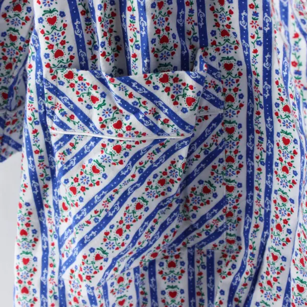 NWT Lanz of Salzburg Red White Blue Floral Cotton Flannel Robe Women's Small