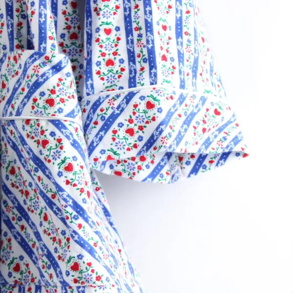 NWT Lanz of Salzburg Red White Blue Floral Cotton Flannel Robe Women's Small