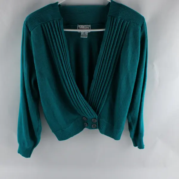Vintage Hollywood & Vine Teal Plunge Sweater Women's Medium