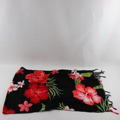 Hawaiian Floral Scarf Black Red with Fringe Ends 64" x 20"