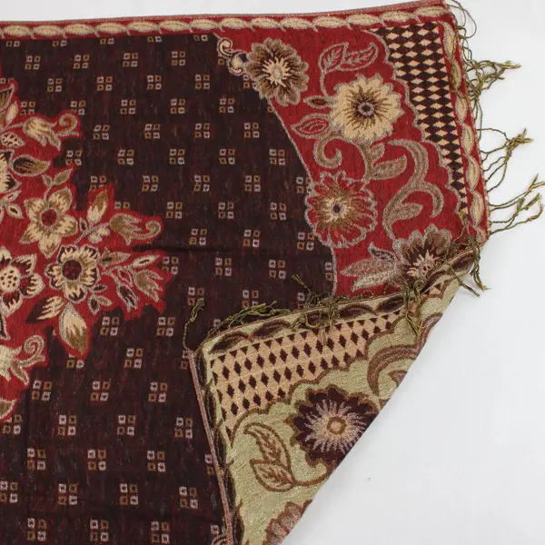 Red Yellow Sparkly Floral Boho Fringe Scarf Shawl 26x68 Loose Threads