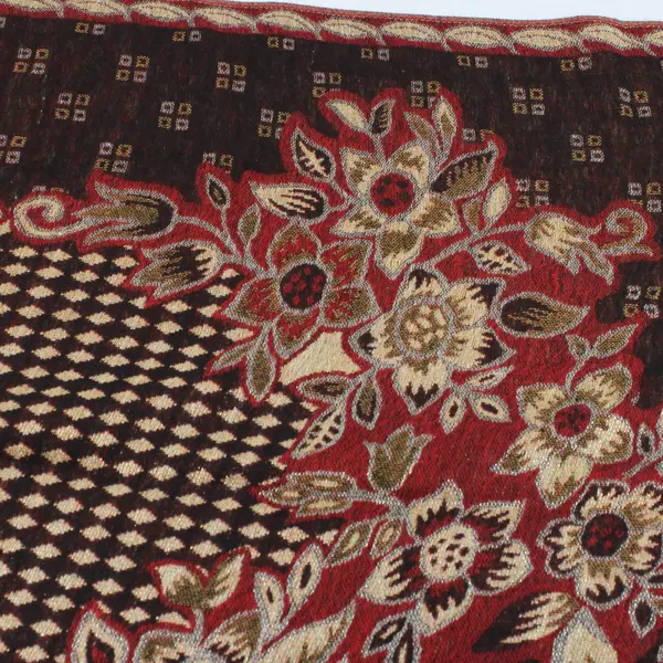 Red Yellow Sparkly Floral Boho Fringe Scarf Shawl 26x68 Loose Threads
